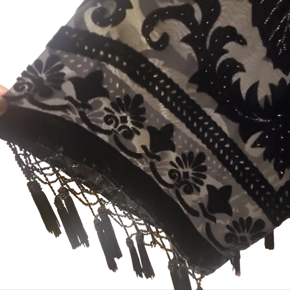 VINTAGE Touch of class fringed sheer kimono duster boho festival silk - Picture 10 of 11